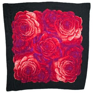 Floral Scarf Black‎ Red Roses Italian Made Polyester Square Neck Head Wrap (W)